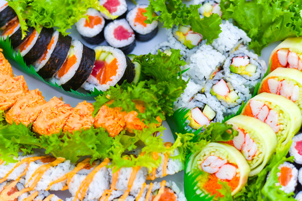Sushi Platter of shrimp, eel, crab, tuna, and salmon rolls